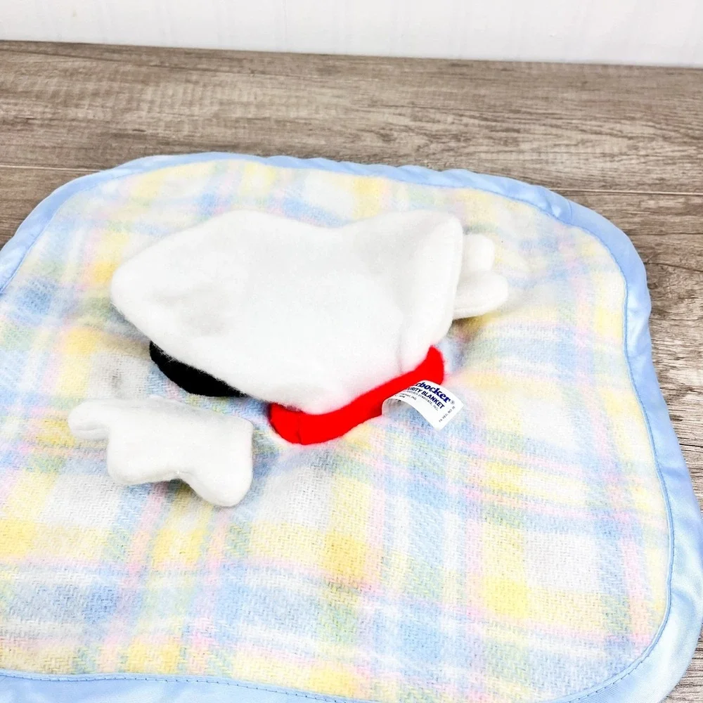 Vintage Knickerbocker Snoopy Plaid Satin Baby Security‎ Blanket Peanuts RARE